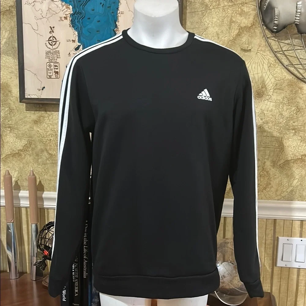 Adidas Men's Crewneck Sweatshirt - Black with White Stripes. Large